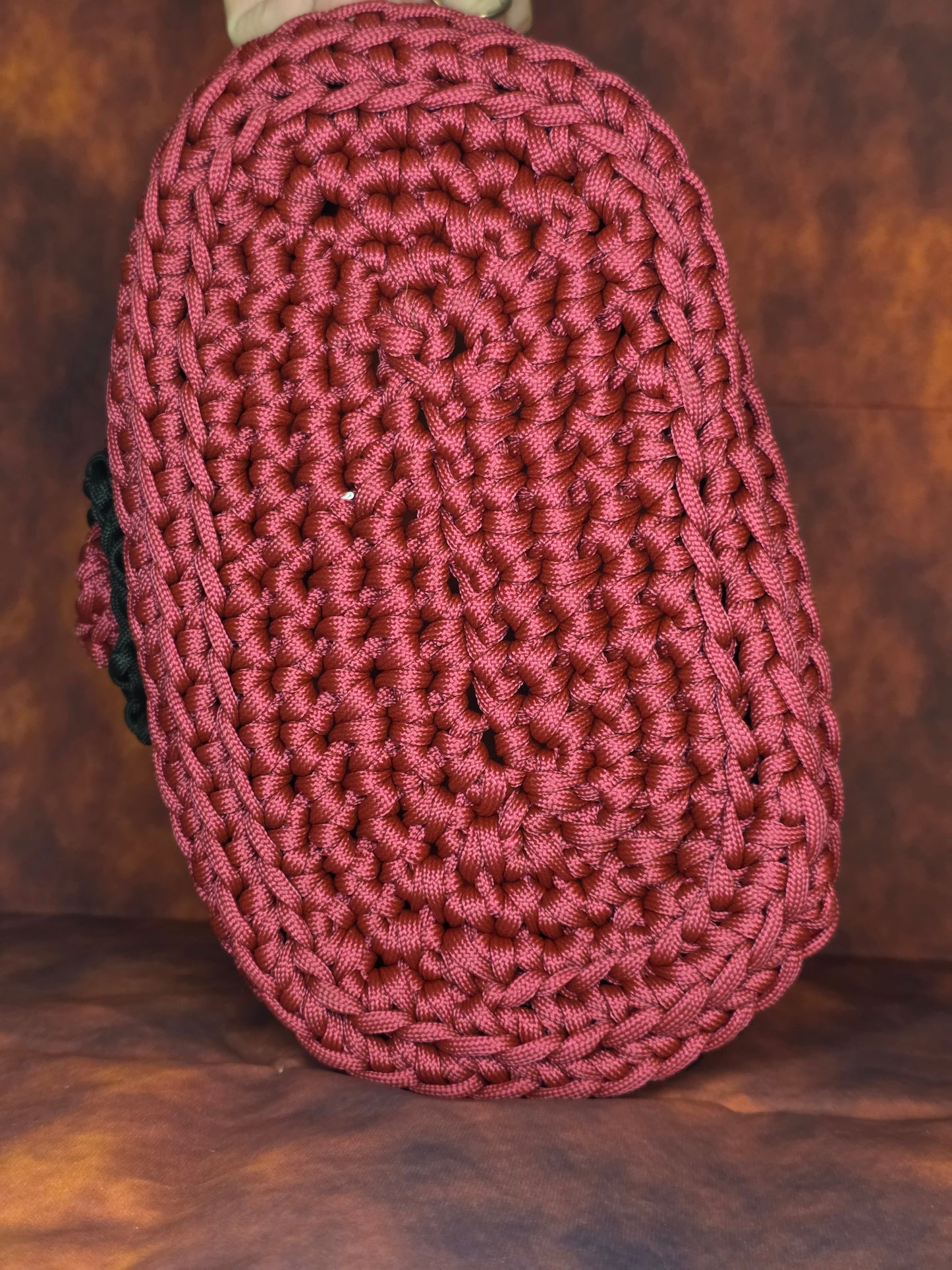 Bloodthorn Vessel - Handmade Crocheted Maroon and Black Oval Basket