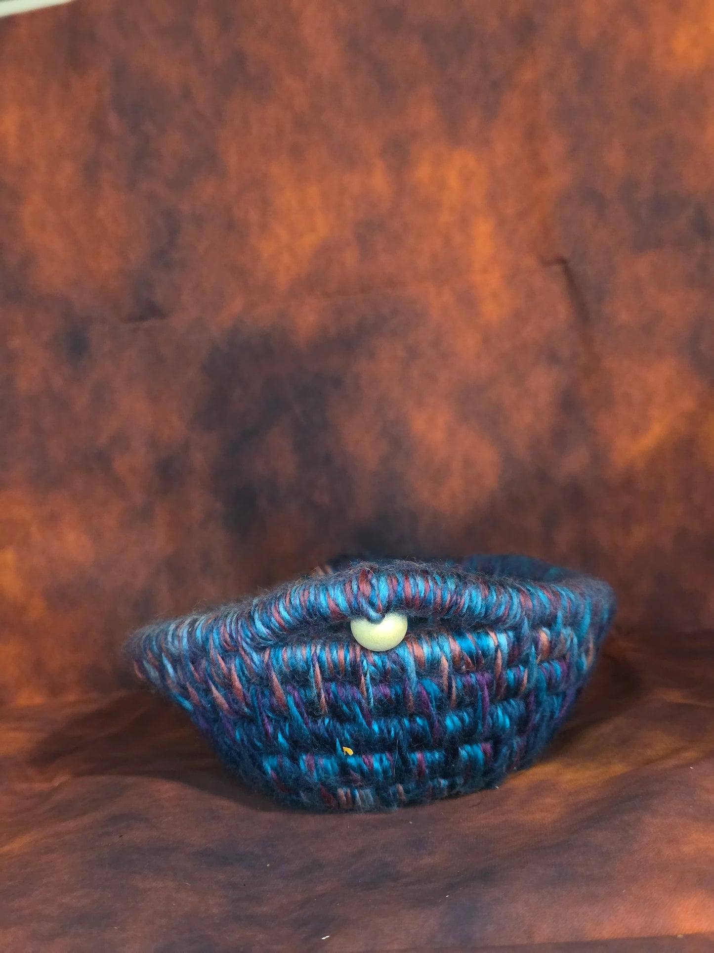 Tidehold Vessel - Handmade Coil Wrapped Oval Basket with Wooden Beads