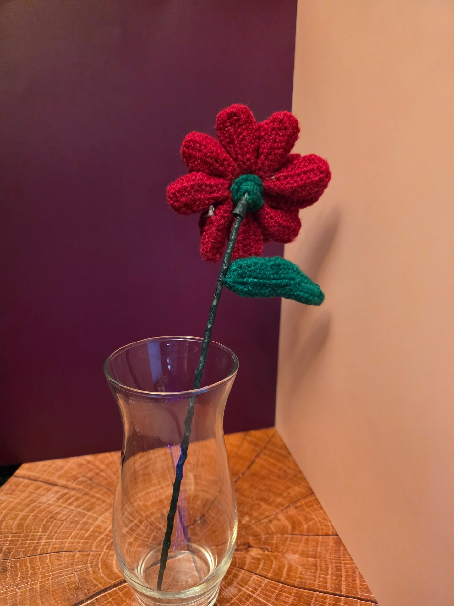 Emberheart Bloom – Handmade Crochet Zinnia Stem