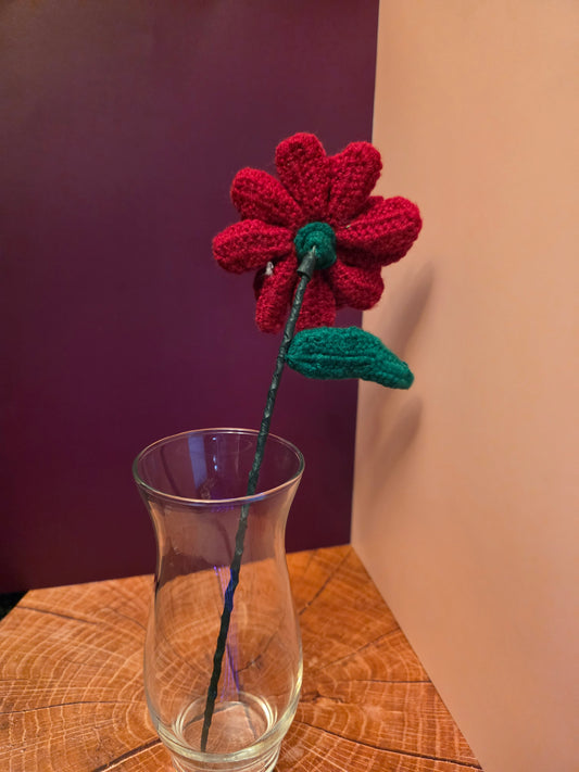 Emberheart Bloom – Handmade Crochet Zinnia Stem