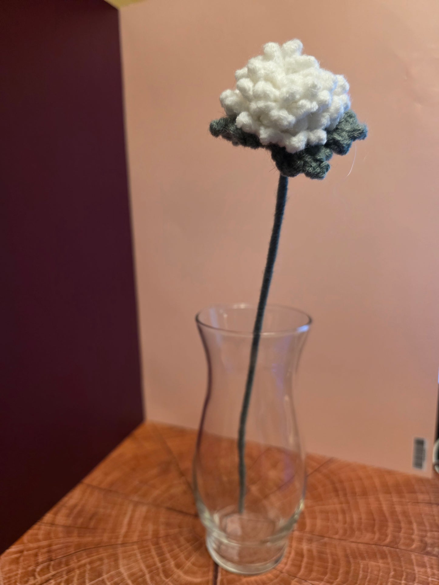 Ghostveil Bloom – Handmade Crochet Chrysanthmum Stem