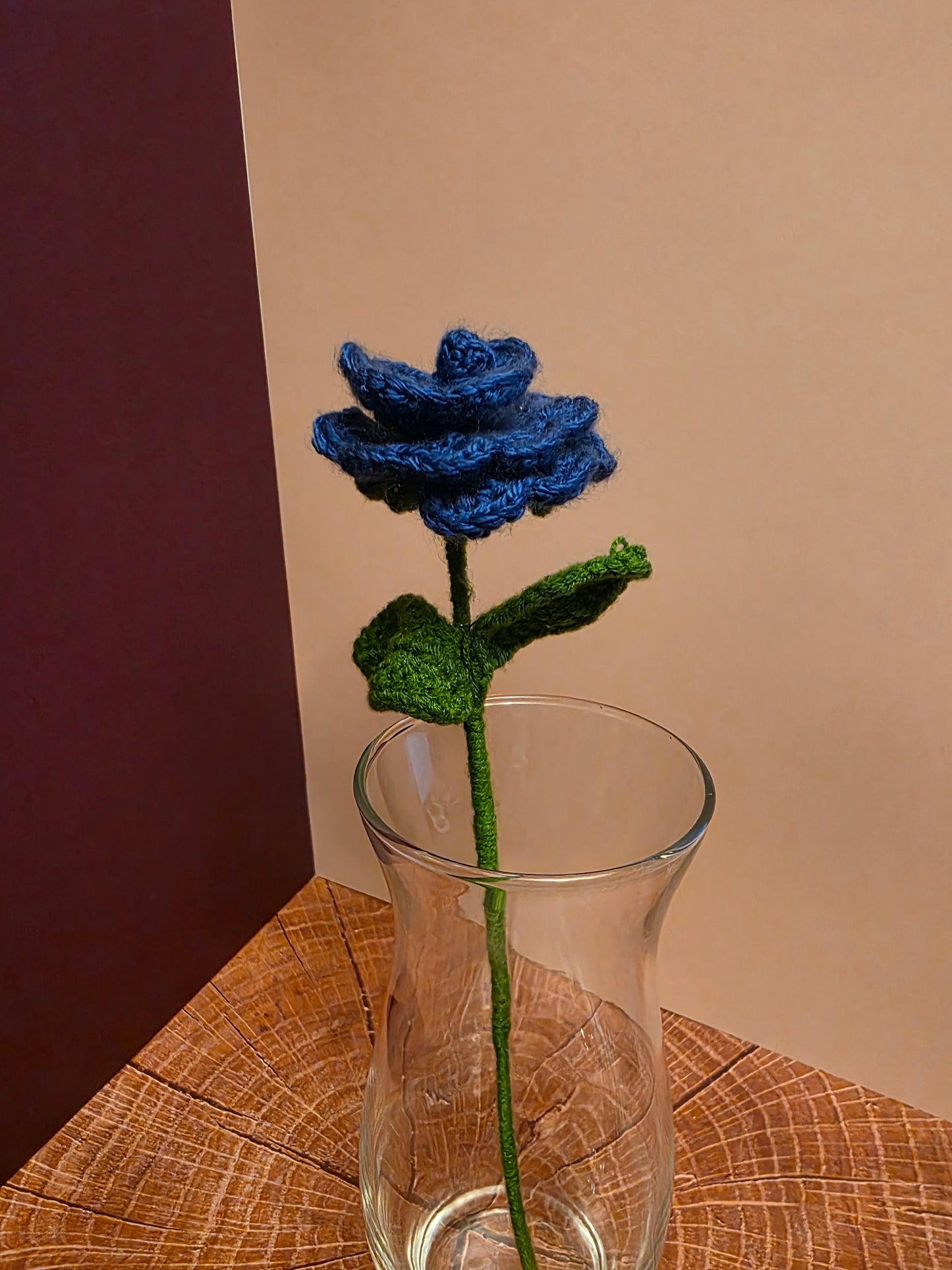 Midnightveil Bloom – Handmade Crochet Rose Flower Stem