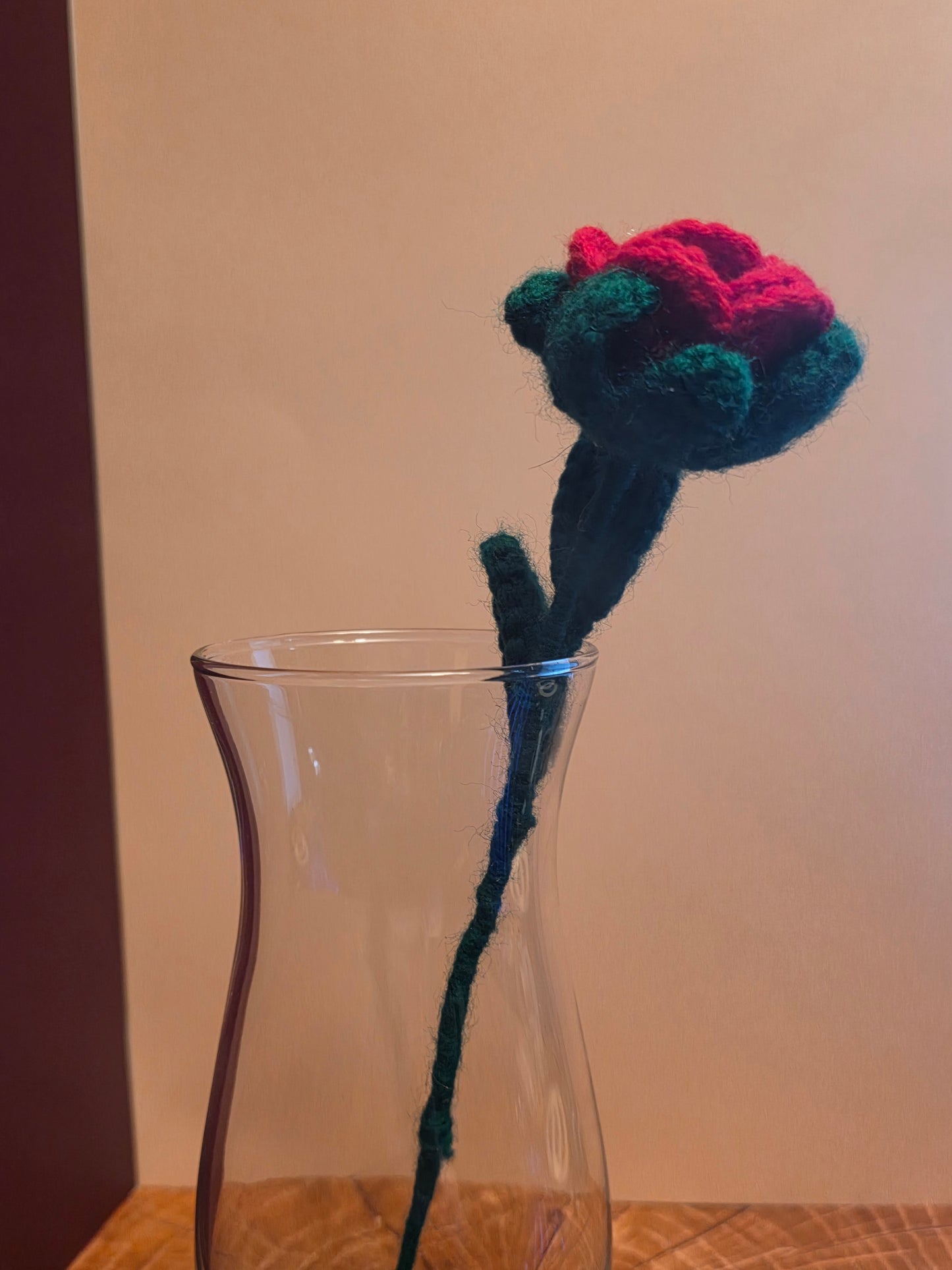 Velvet Thorn Bloom | Handmade Crocheted Rose Stem