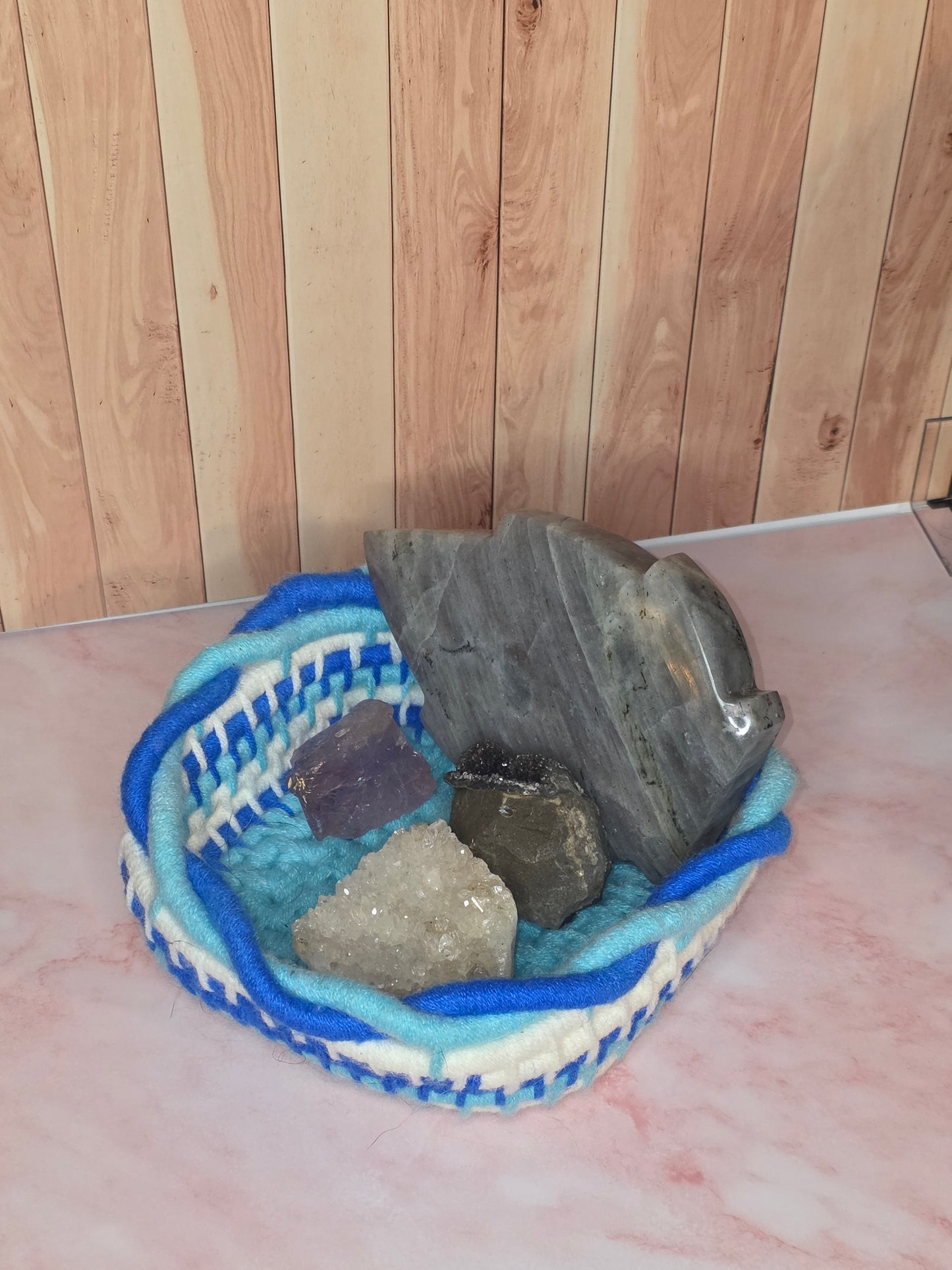 Frostwoven Trinket Vessel -  Handmade Coil Wrapped Basket