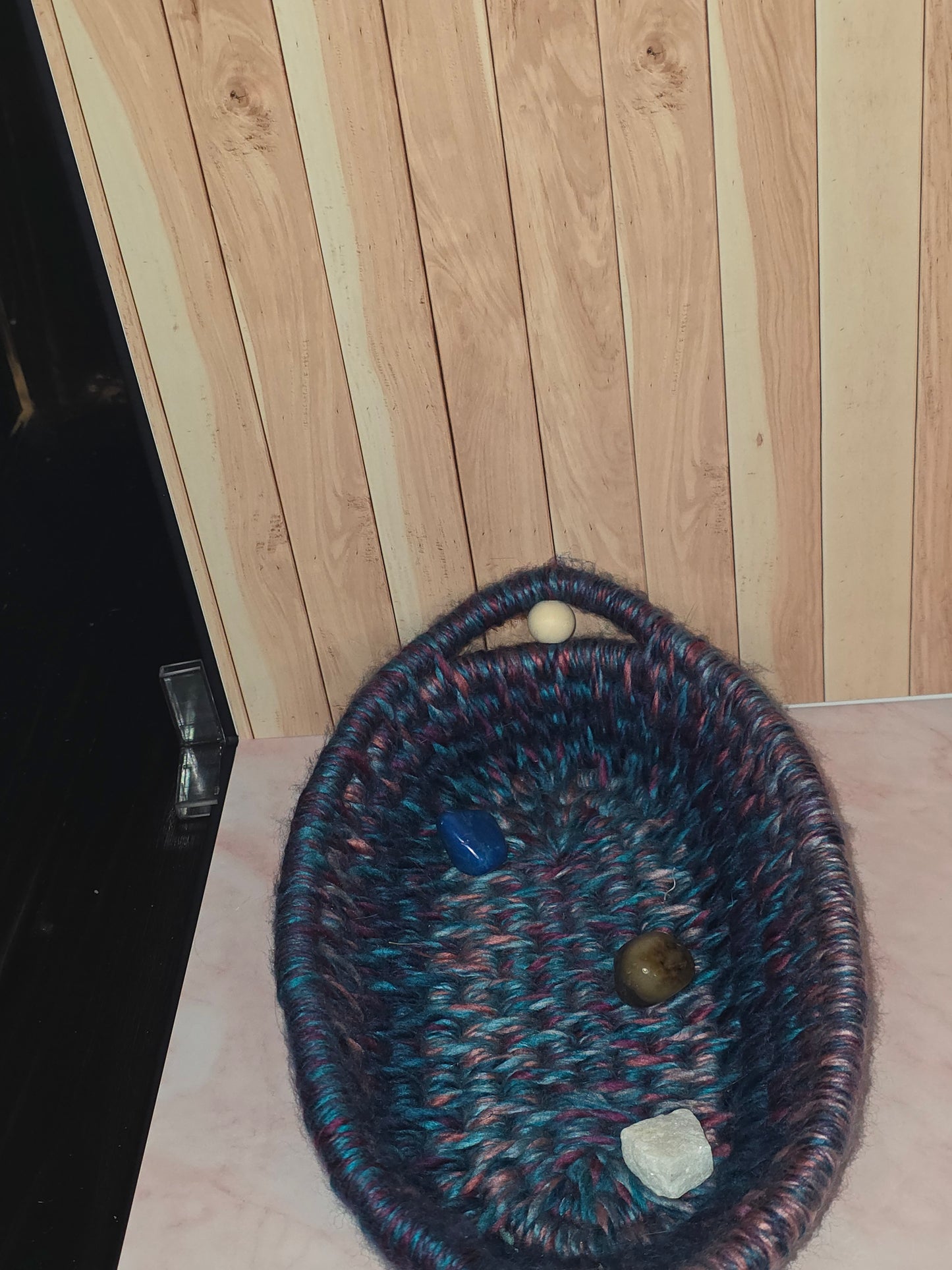 Tidehold Vessel - Handmade Coil Wrapped Oval Basket with Wooden Beads