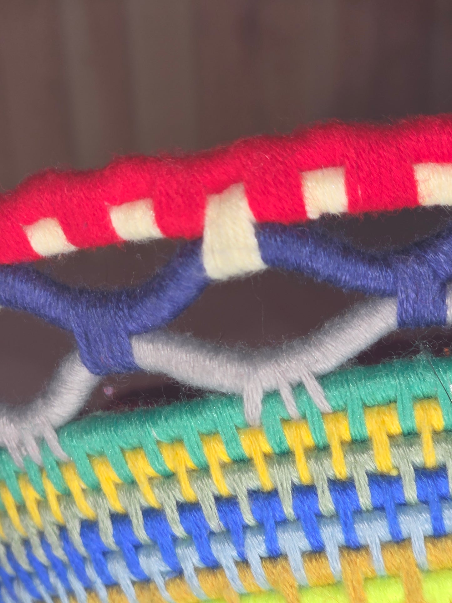 Prismveil Vessel - Handmade Multicolored Coil Wrapped Basket with Lace Knotwork