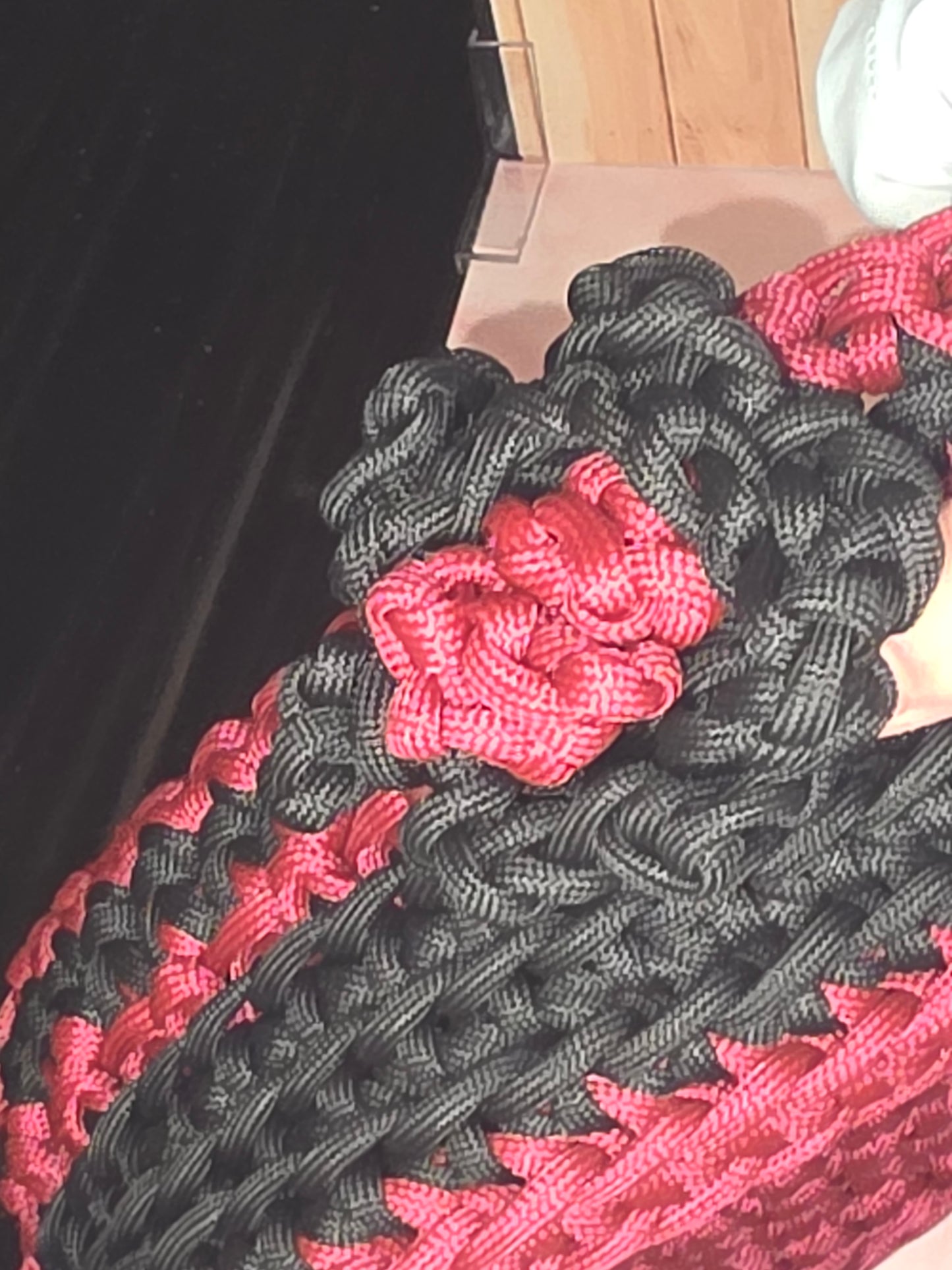 Bloodthorn Vessel - Handmade Crocheted Maroon and Black Oval Basket