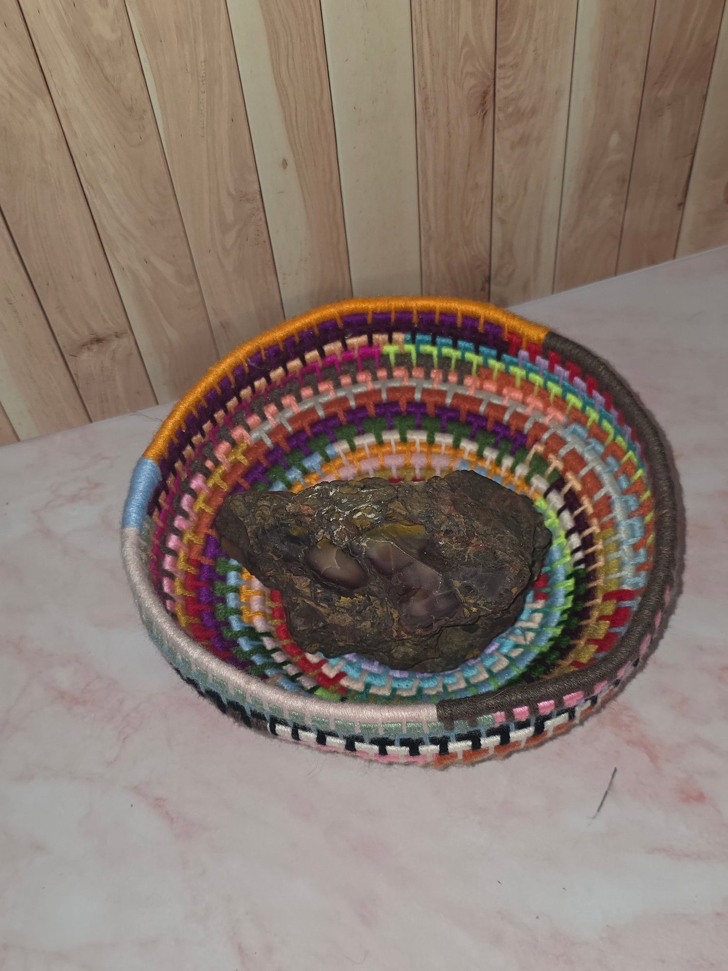 Chaoswake Vessel - Handmade Multicolored Coil Wrapped Basket