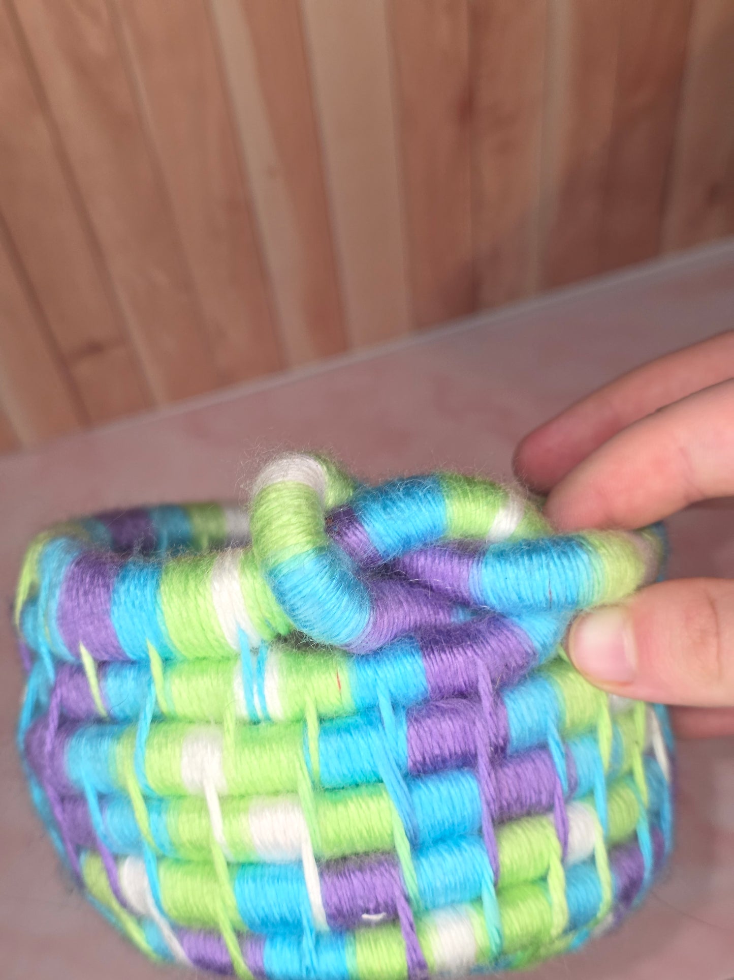 Hexglimmer Vessel - Handmade Yarn Coil Wrapped Basket