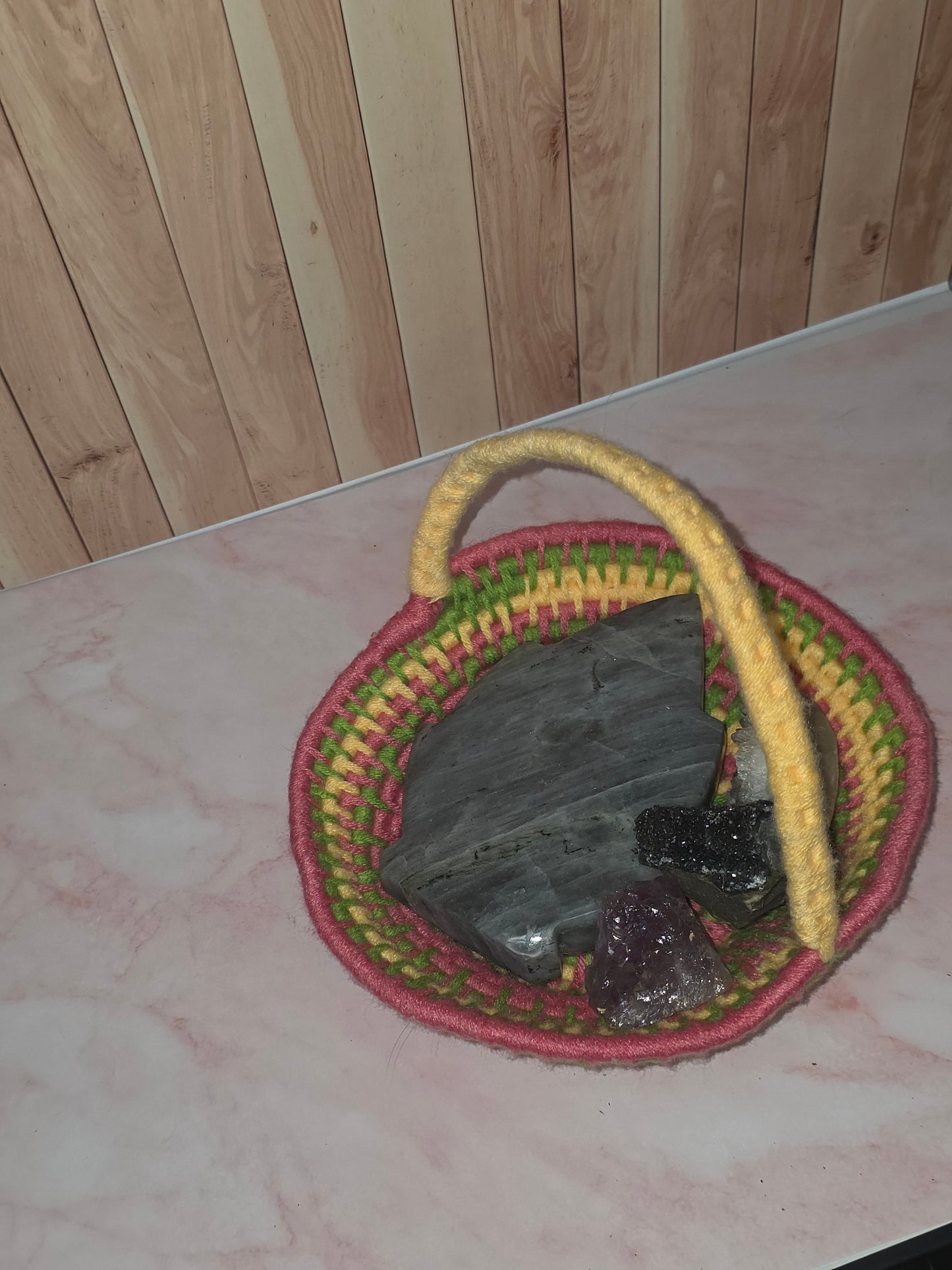 Sunspiral Vessel - Handmade Coil Wrapped Basket with Handle