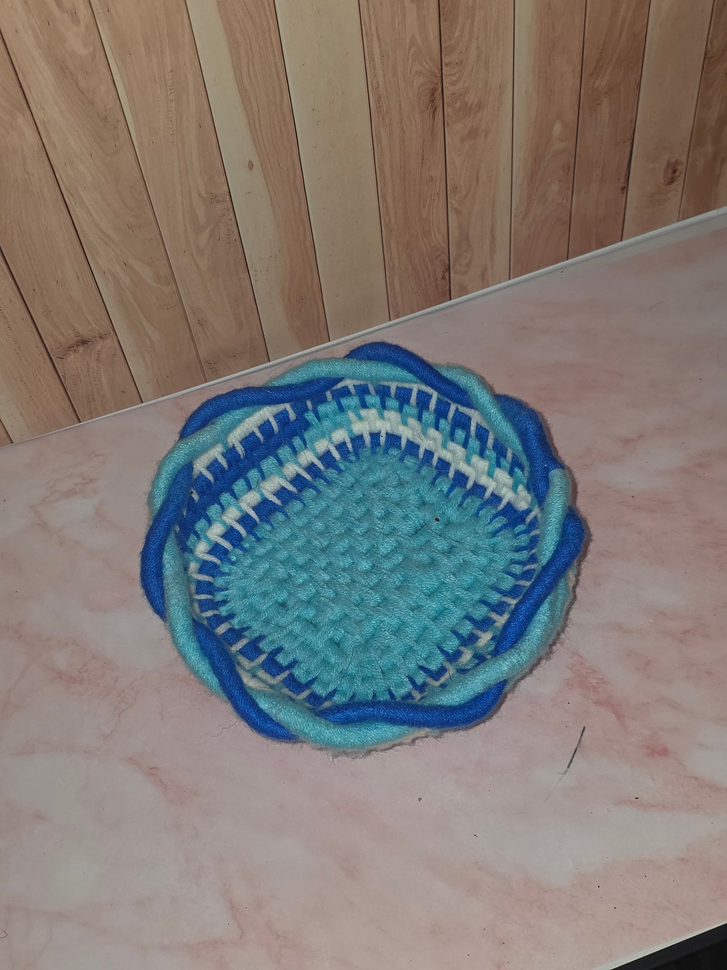 Frostwoven Trinket Vessel -  Handmade Coil Wrapped Basket