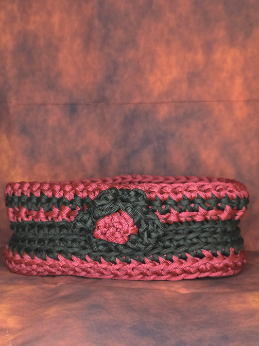 Bloodthorn Vessel - Handmade Crocheted Maroon and Black Oval Basket