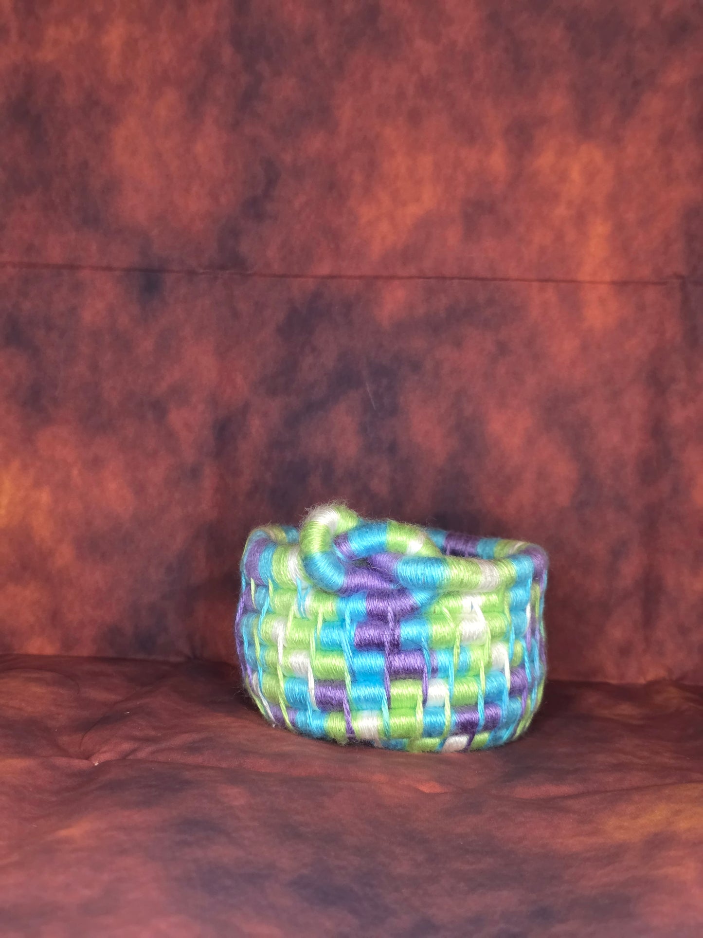 Hexglimmer Vessel - Handmade Yarn Coil Wrapped Basket