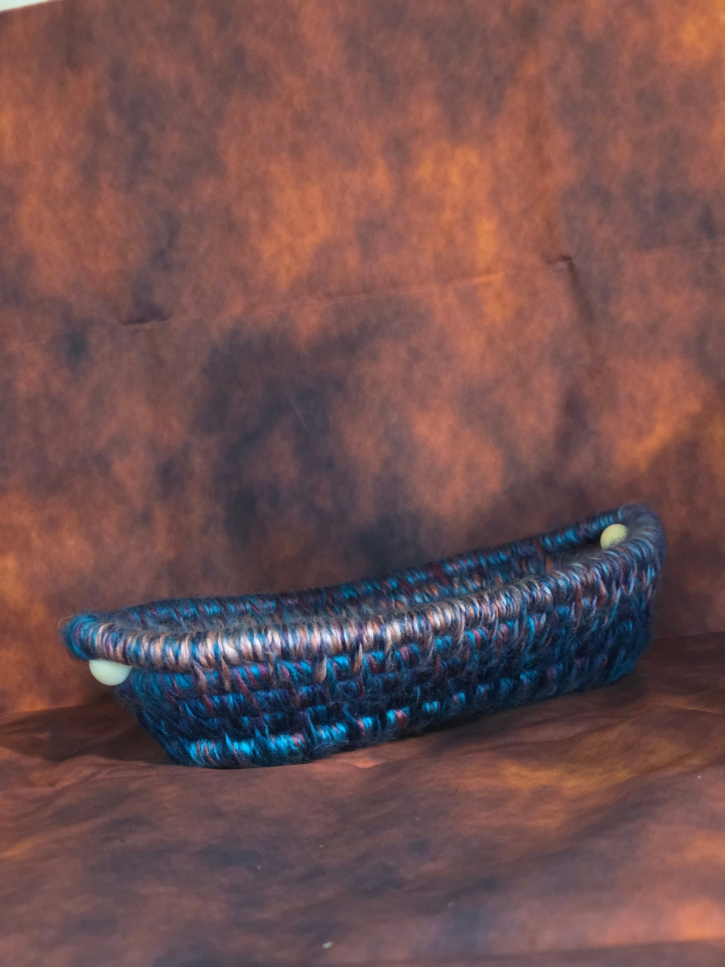 Tidehold Vessel - Handmade Coil Wrapped Oval Basket with Wooden Beads