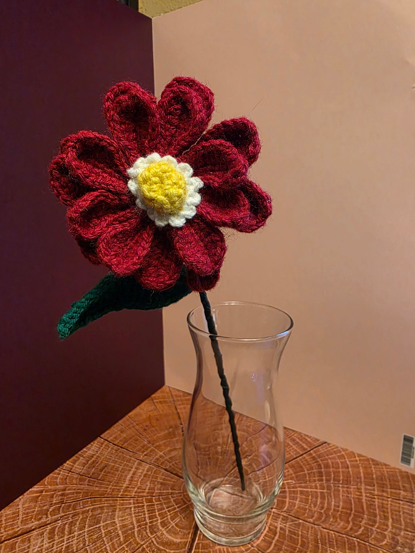 Emberheart Bloom – Handmade Crochet Zinnia Stem
