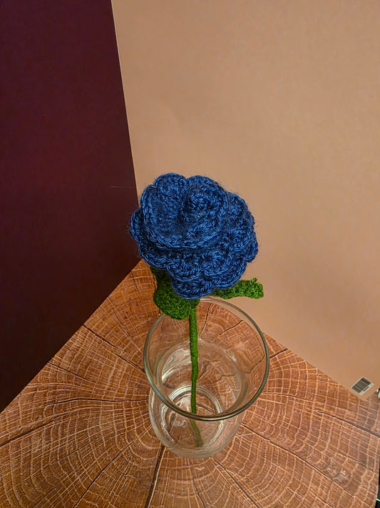 Midnightveil Bloom – Handmade Crochet Rose Flower Stem