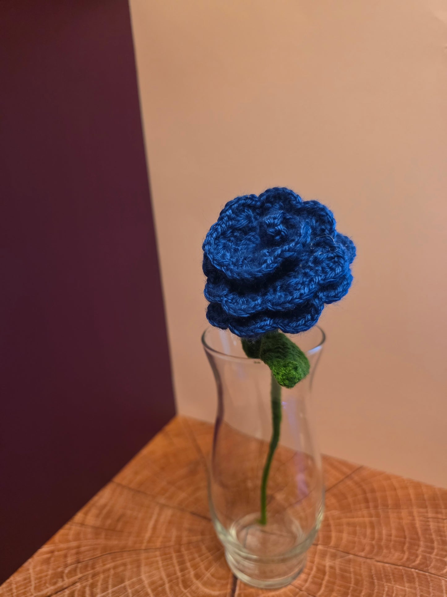 Midnightveil Bloom – Handmade Crochet Rose Flower Stem