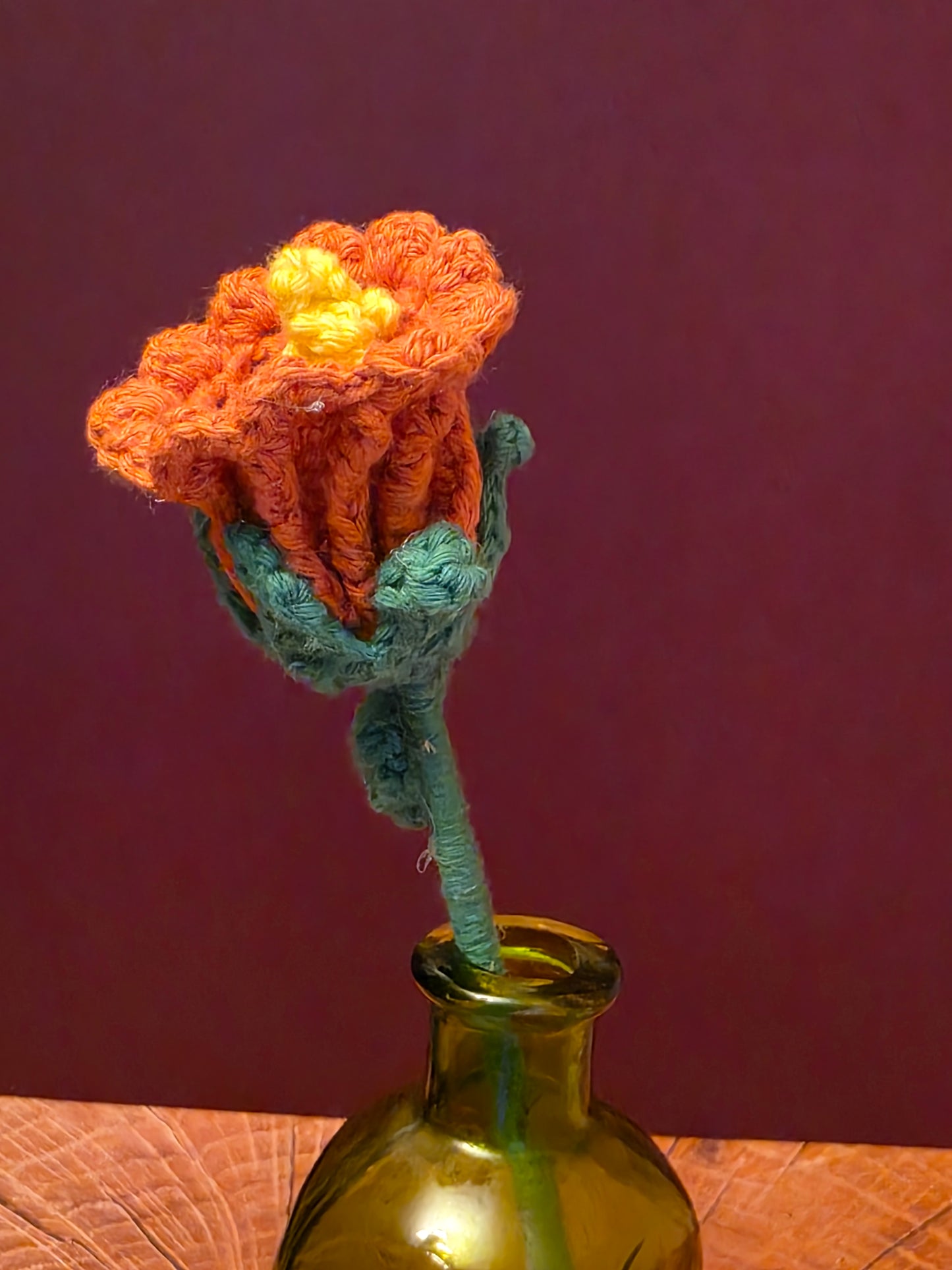 Emberflare Bloom – Handmade Crochet Daffodil Flower Stem