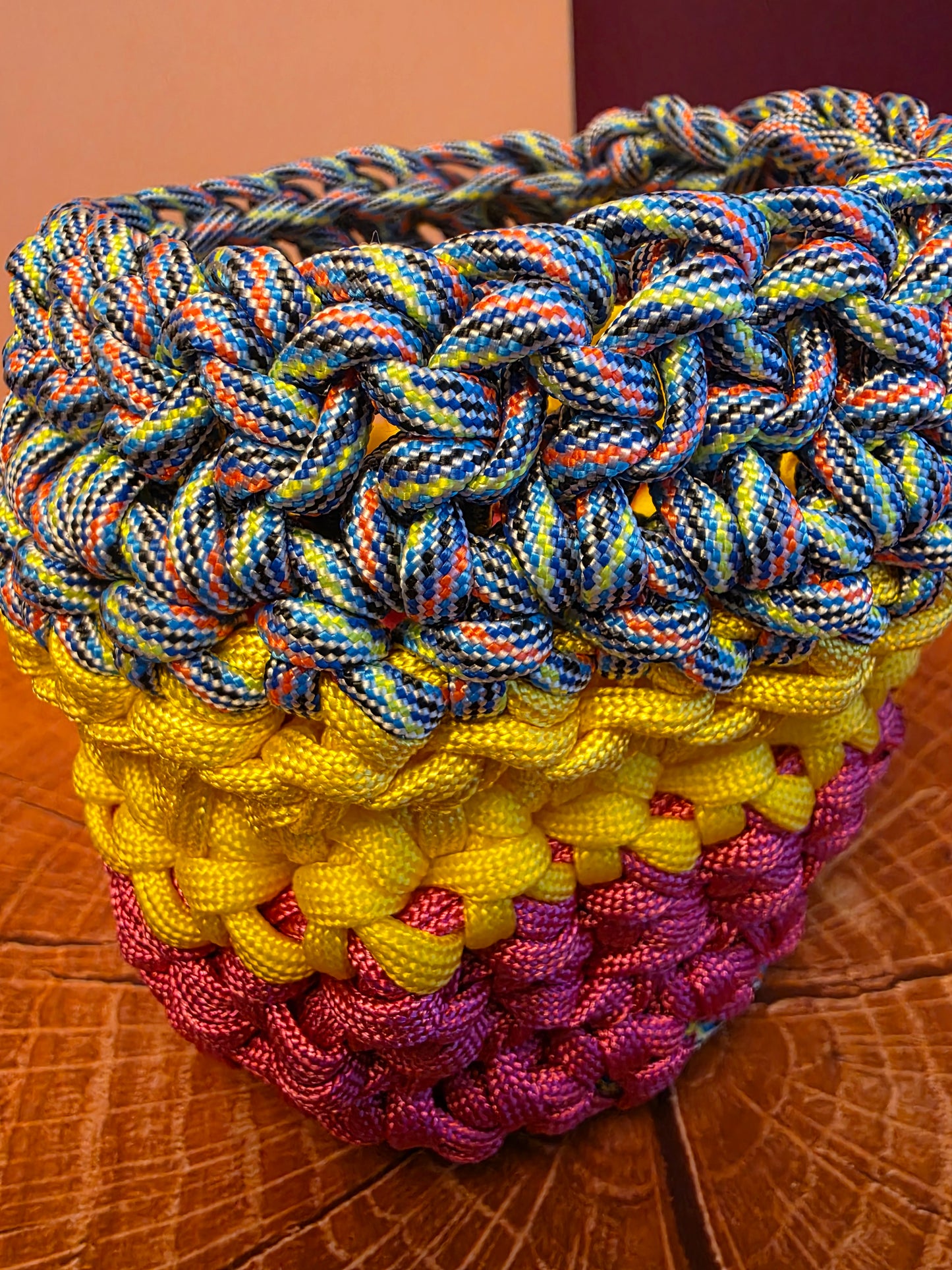 Sunprism Vessel - Handmade Paracord Crocheted Basket