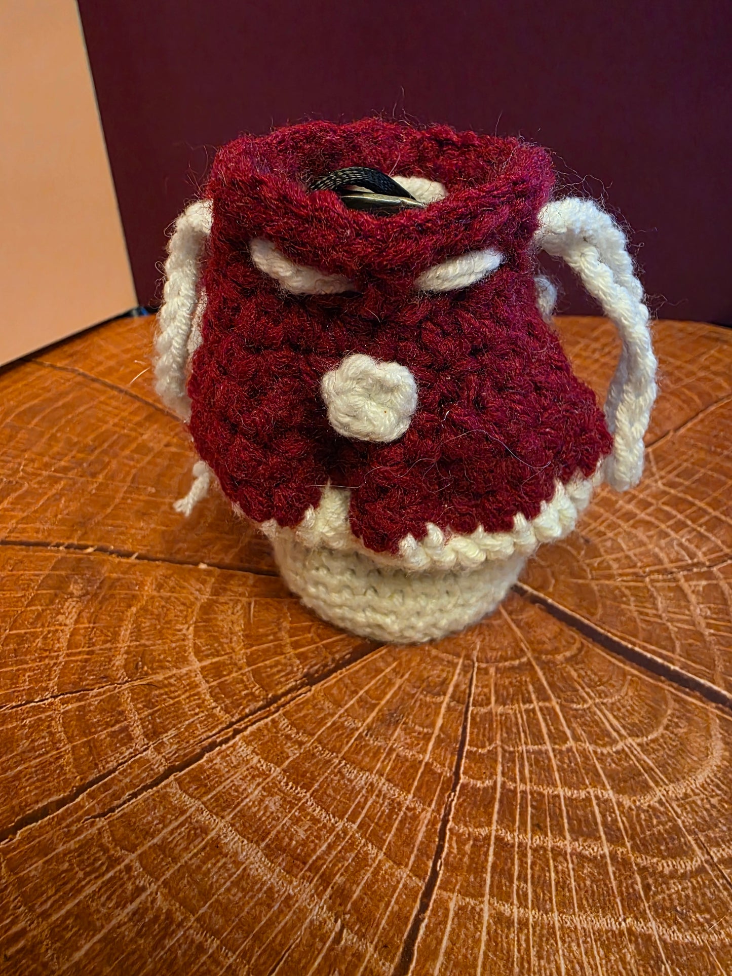 Hollowcap Dice Reliquary - Handmade Crocheted Mushroom Drawstring Pouch