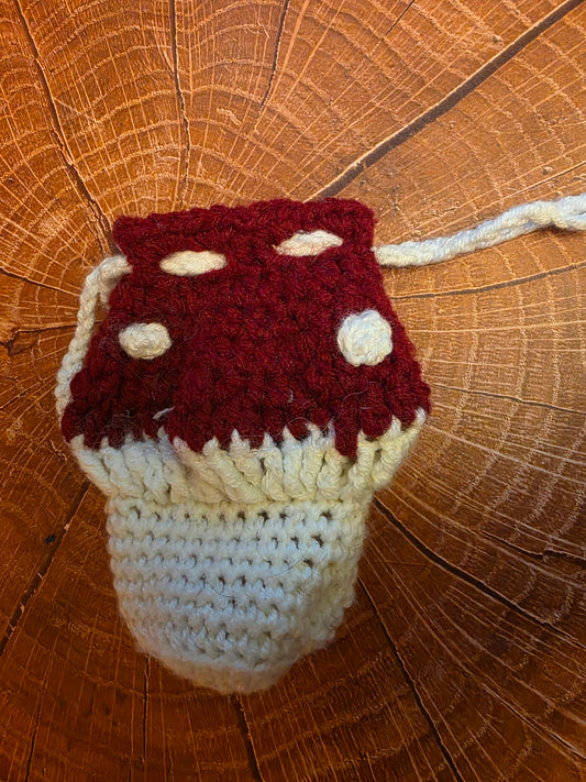 Hollowcap Dice Reliquary - Handmade Crocheted Mushroom Drawstring Pouch