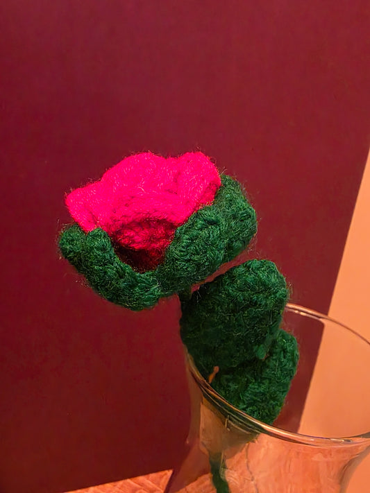 Velvet Thorn Bloom | Handmade Crocheted Rose Stem