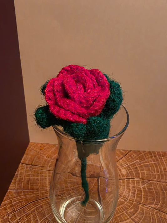 Velvet Thorn Bloom | Handmade Crocheted Rose Stem